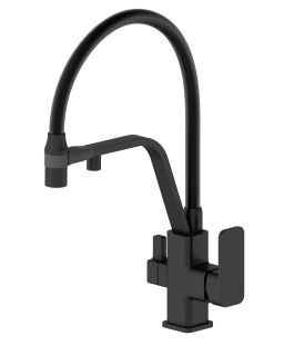 Смеситель для кухни Wonzon & Woghand WW-88458013-MB с гибким изливом и подключением фильтра чёрный матовый